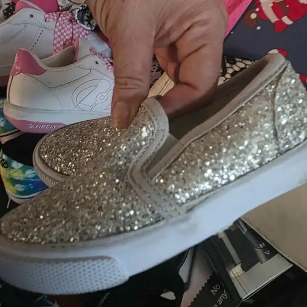 Silver Glitter Slip-On Shoes kids size 7